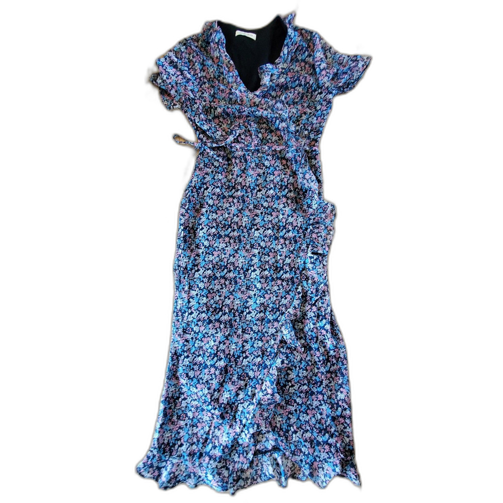 The East Order Dress L Flower Print Wrap Tie Ruffle Boho Cottage EUC